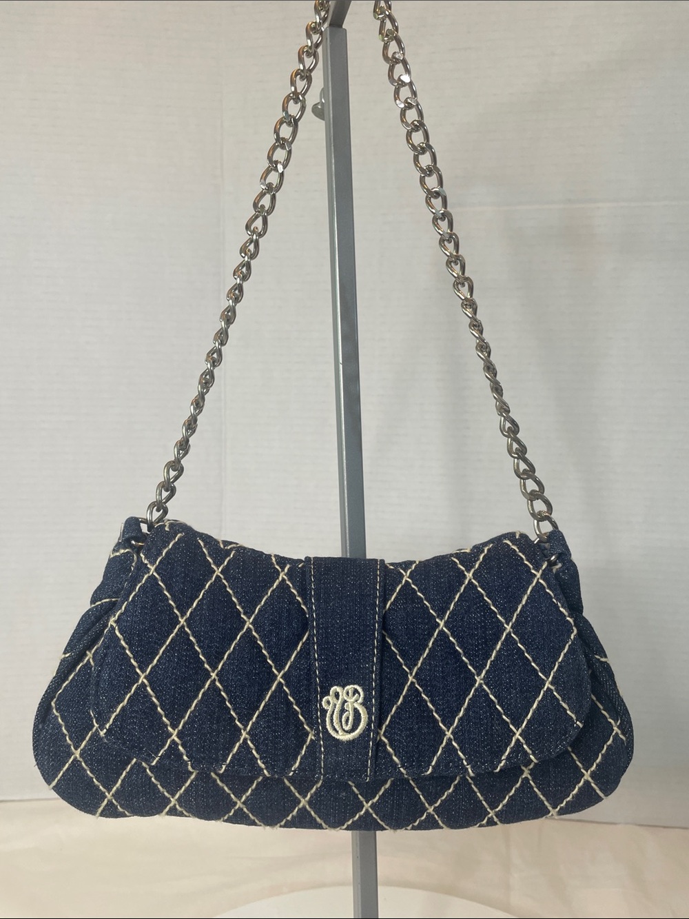 Vera Bradley denim Quilted Shoulder Bag with Silver Chain